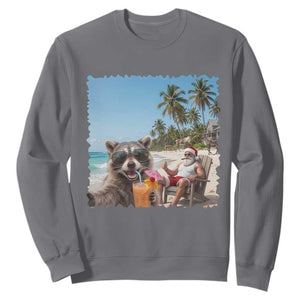 Christmas In July Raccoon And Santa Sweatshirt Tropical Summer Vacation Graphic TS12 Charcoal Print Your Wear