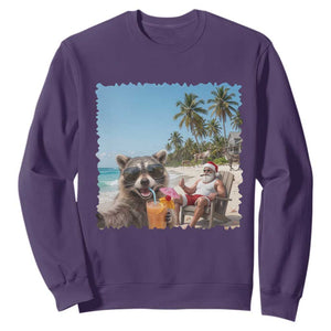 Christmas In July Raccoon And Santa Sweatshirt Tropical Summer Vacation Graphic TS12 Purple Print Your Wear