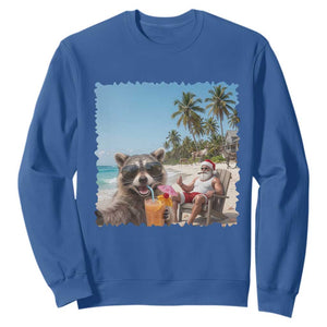 Christmas In July Raccoon And Santa Sweatshirt Tropical Summer Vacation Graphic TS12 Royal Blue Print Your Wear