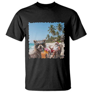 Christmas In July Raccoon And Santa T Shirt Tropical Summer Vacation Graphic TS12 Black Print Your Wear