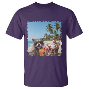 Christmas In July Raccoon And Santa T Shirt Tropical Summer Vacation Graphic TS12 Purple Print Your Wear