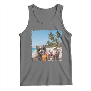 Christmas In July Raccoon And Santa Tank Top Tropical Summer Vacation Graphic TS12 Black Heather Print Your Wear