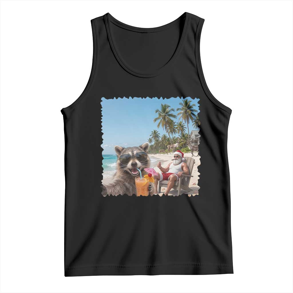 Christmas In July Raccoon And Santa Tank Top Tropical Summer Vacation Graphic TS12 Black Print Your Wear