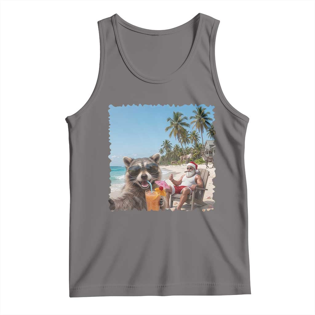 Christmas In July Raccoon And Santa Tank Top Tropical Summer Vacation Graphic TS12 Deep Heather Print Your Wear