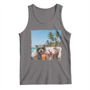 Christmas In July Raccoon And Santa Tank Top Tropical Summer Vacation Graphic TS12 Deep Heather Print Your Wear