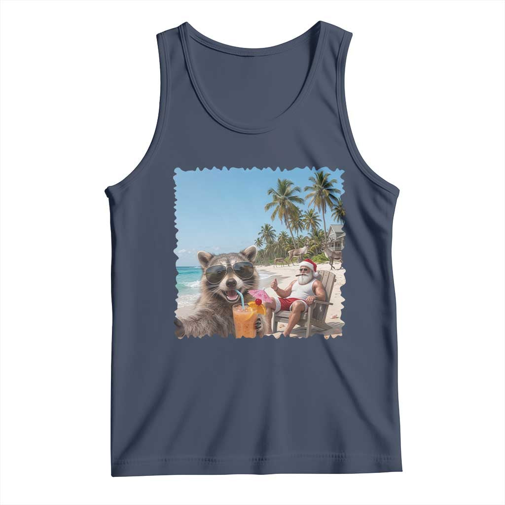 Christmas In July Raccoon And Santa Tank Top Tropical Summer Vacation Graphic TS12 Navy Print Your Wear