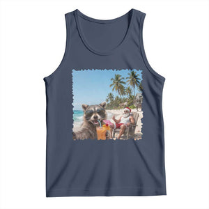 Christmas In July Raccoon And Santa Tank Top Tropical Summer Vacation Graphic TS12 Navy Print Your Wear