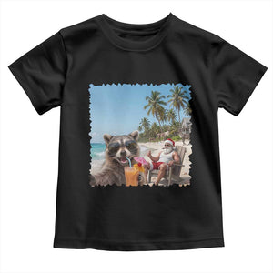 Christmas In July Raccoon And Santa Toddler T Shirt Tropical Summer Vacation Graphic TS12 Black Print Your Wear