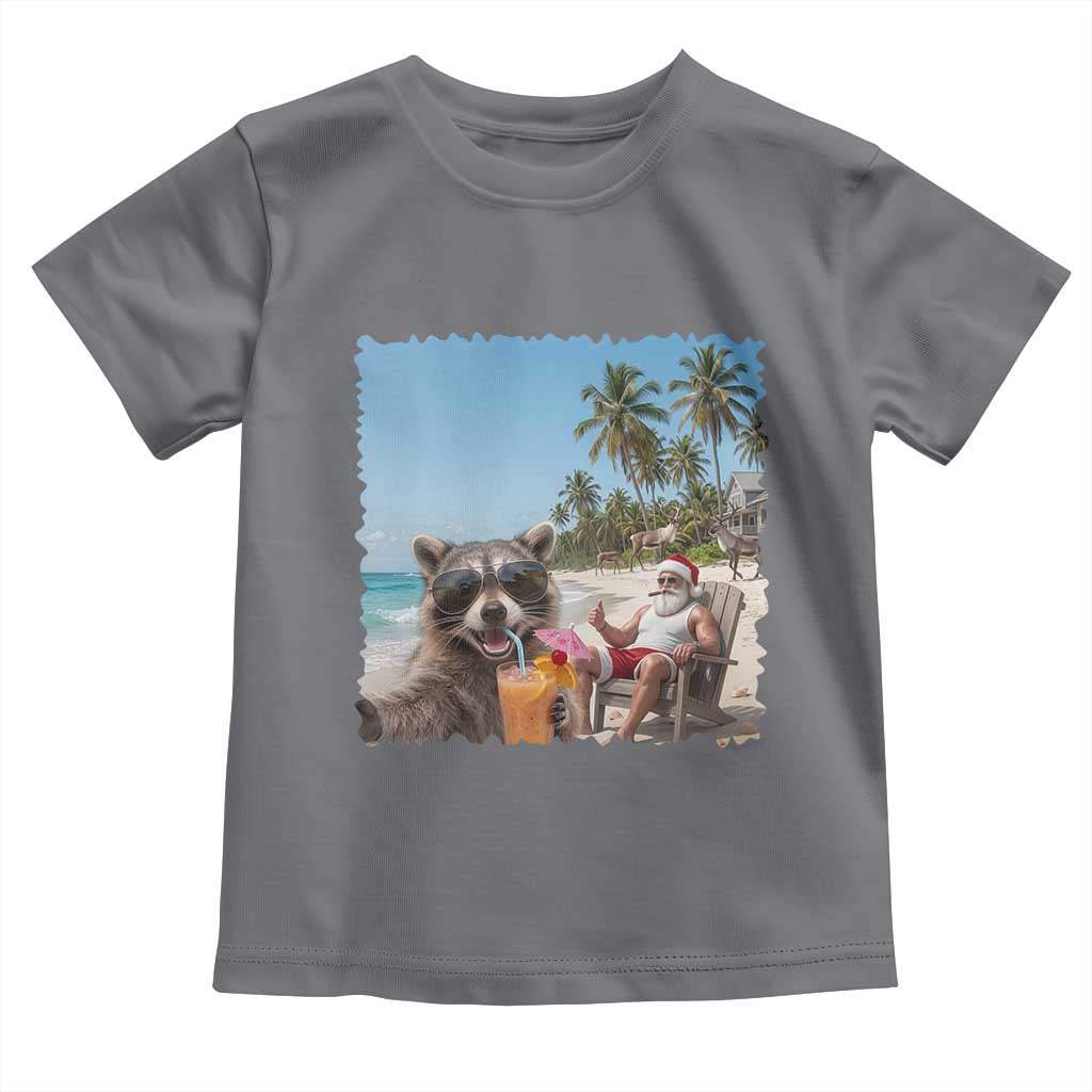 Christmas In July Raccoon And Santa Toddler T Shirt Tropical Summer Vacation Graphic TS12 Charcoal Print Your Wear