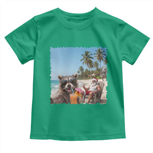 Christmas In July Raccoon And Santa Toddler T Shirt Tropical Summer Vacation Graphic TS12 Irish Green Print Your Wear