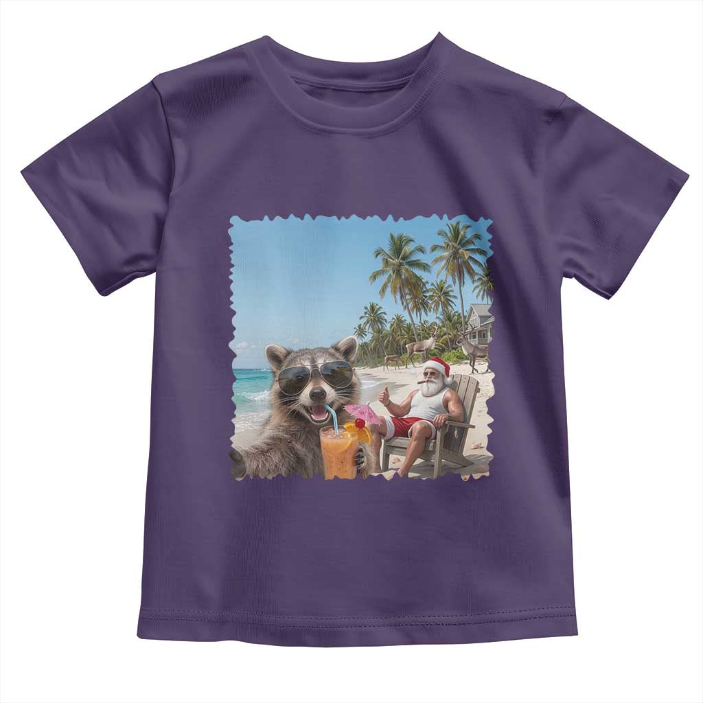 Christmas In July Raccoon And Santa Toddler T Shirt Tropical Summer Vacation Graphic TS12 Purple Print Your Wear
