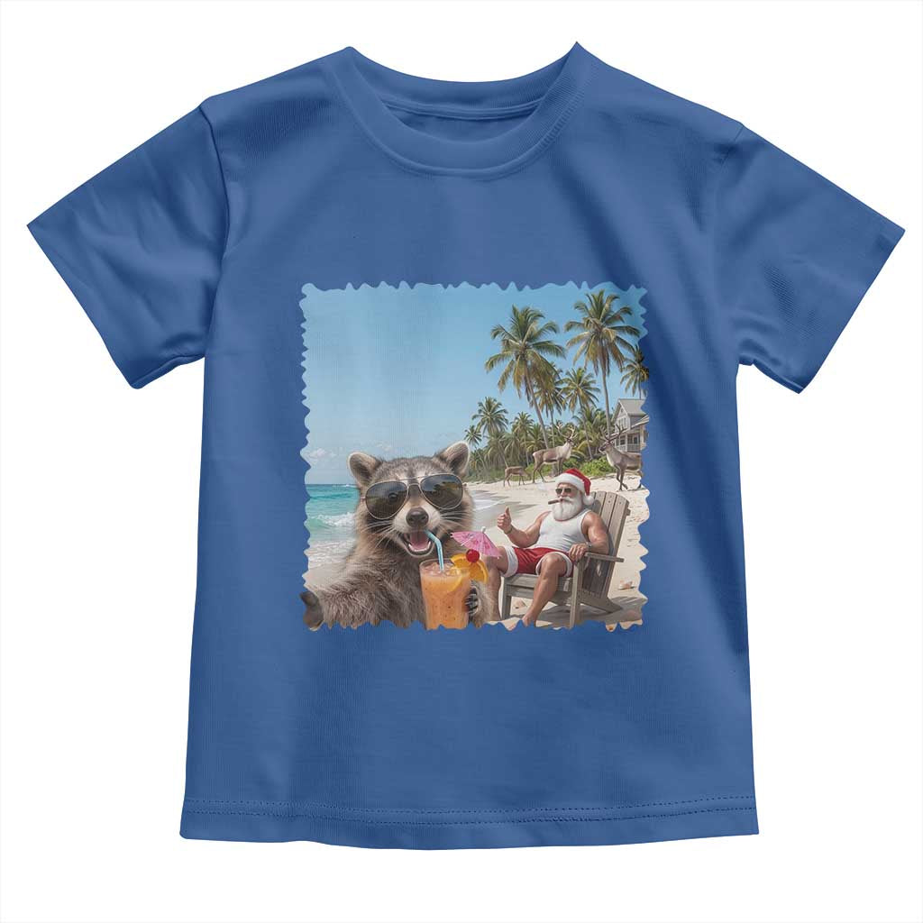 Christmas In July Raccoon And Santa Toddler T Shirt Tropical Summer Vacation Graphic TS12 Royal Blue Print Your Wear