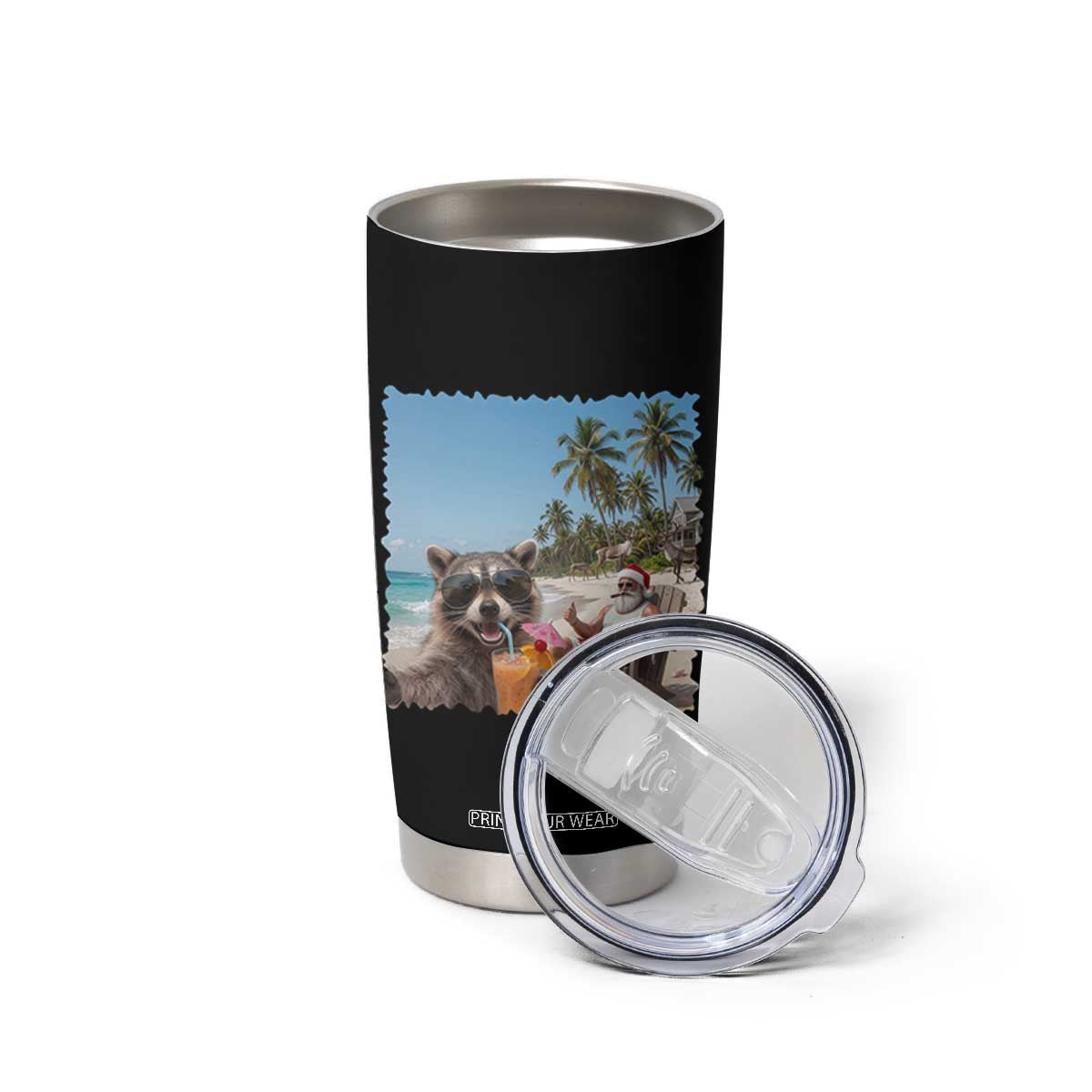 Christmas In July Raccoon And Santa Tumbler Cup Tropical Summer Vacation Graphic TS12 Print Your Wear