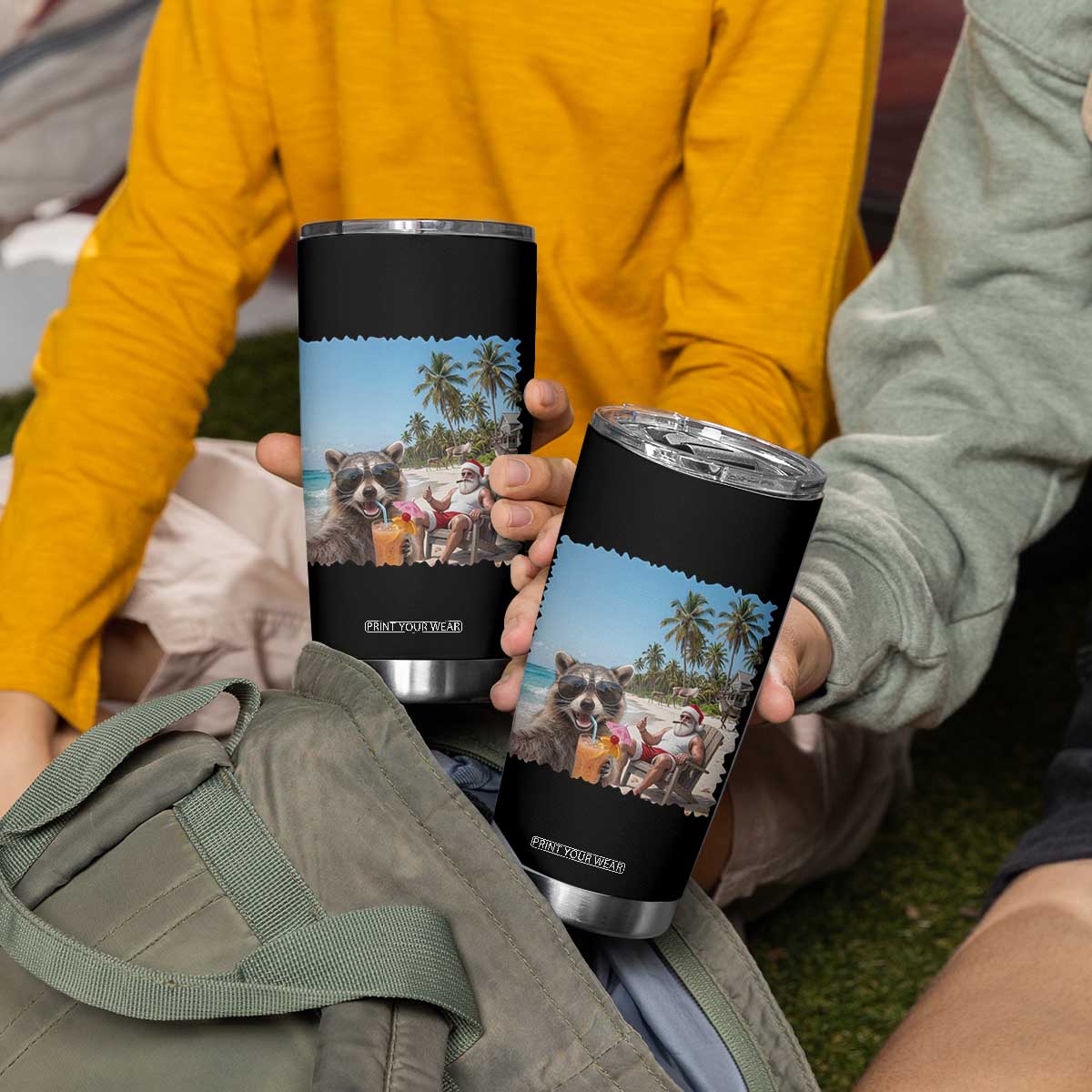 Christmas In July Raccoon And Santa Tumbler Cup Tropical Summer Vacation Graphic TS12 Print Your Wear