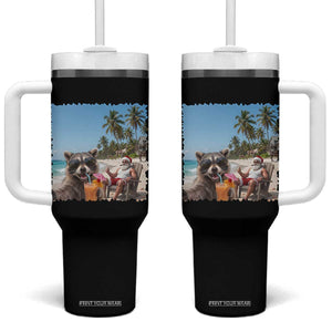 Christmas In July Raccoon And Santa Tumbler With Handle Tropical Summer Vacation Graphic TS12 One Size: 40 oz Black Print Your Wear