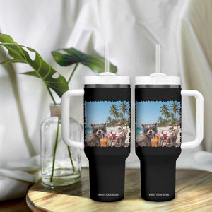 Christmas In July Raccoon And Santa Tumbler With Handle Tropical Summer Vacation Graphic TS12 Print Your Wear