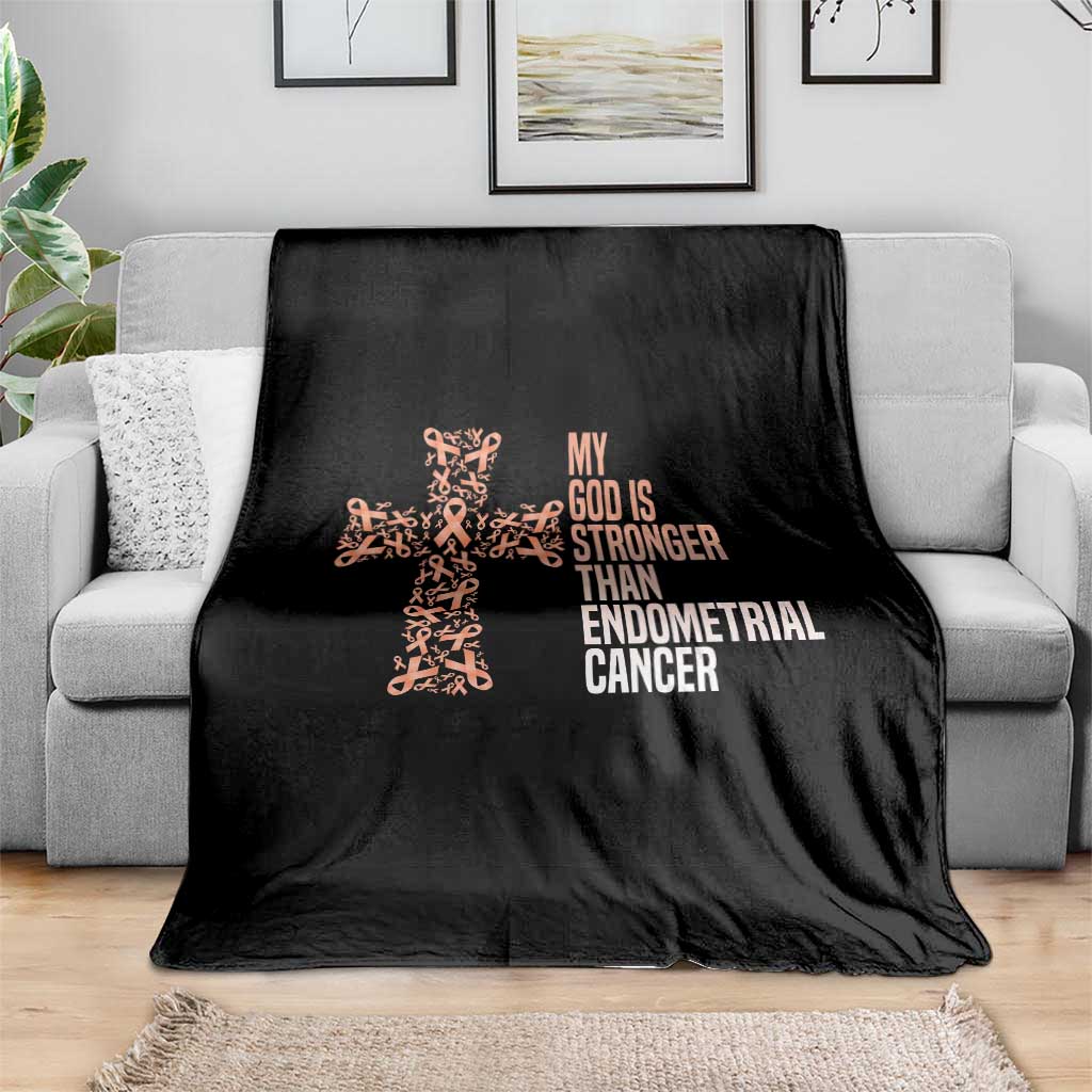 Religious Endometrial Cancer Awareness Throw Blanket My God Is Stronger Than Cancer