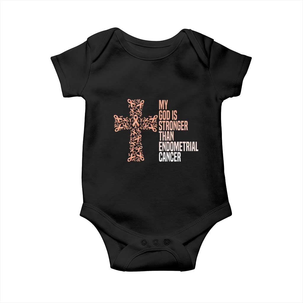 Religious Endometrial Cancer Awareness Baby Onesie My God Is Stronger Than Cancer TS12 Black Print Your Wear