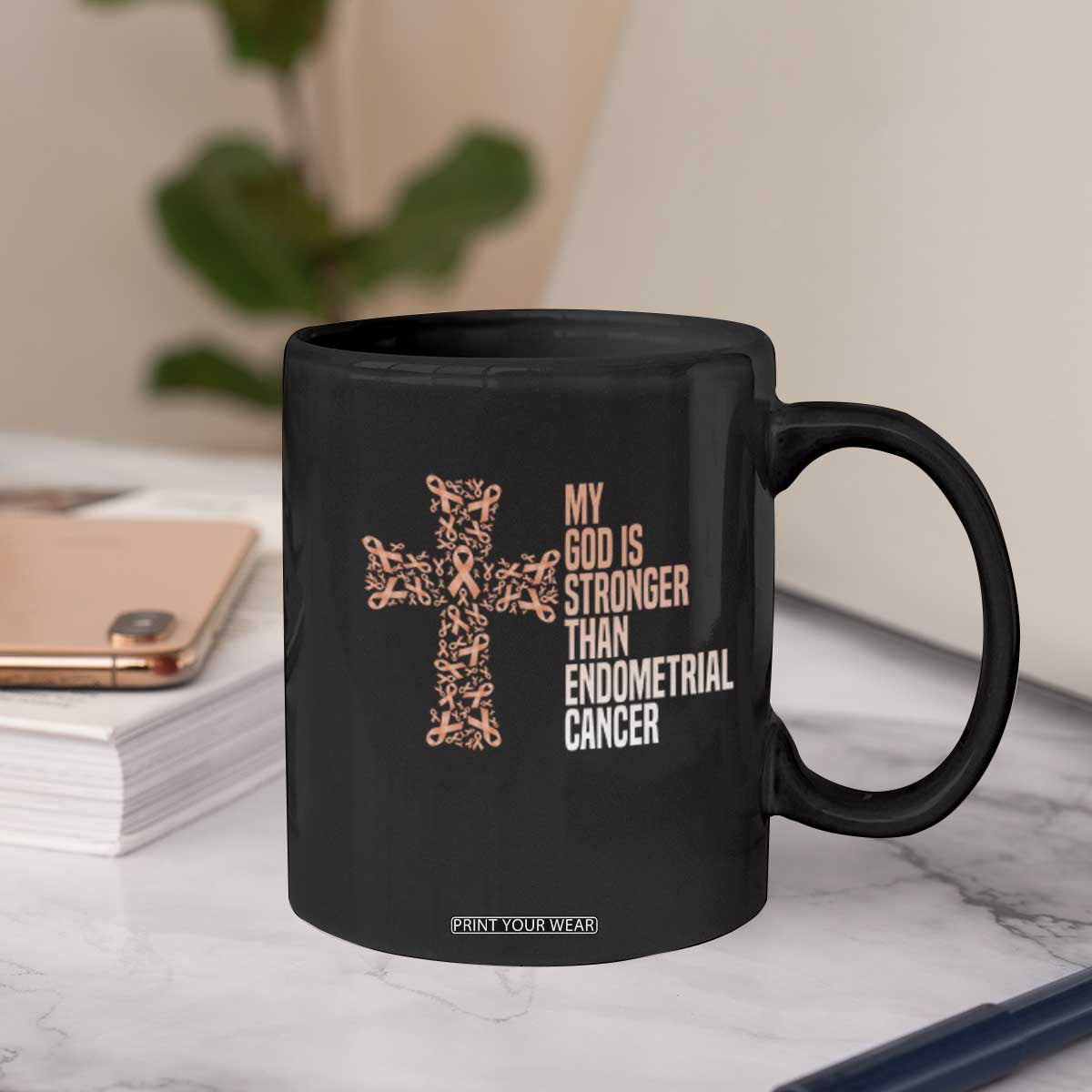 Religious Endometrial Cancer Awareness Coffee Mug My God Is Stronger Than Cancer