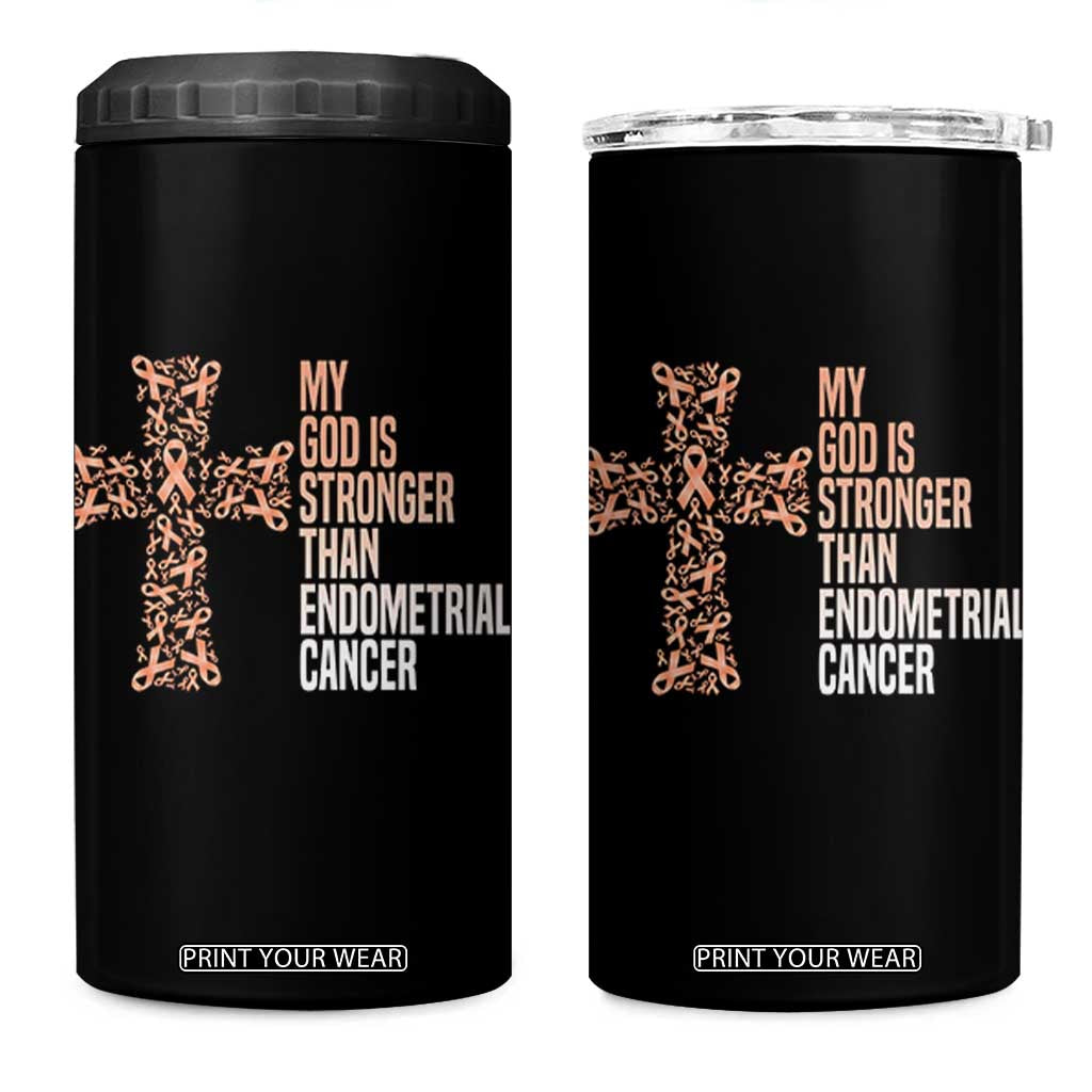Religious Endometrial Cancer Awareness 4 in 1 Can Cooler Tumbler My God Is Stronger Than Cancer