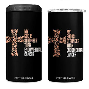 Religious Endometrial Cancer Awareness 4 in 1 Can Cooler Tumbler My God Is Stronger Than Cancer