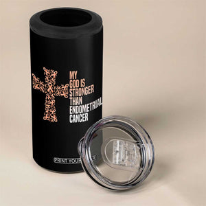Religious Endometrial Cancer Awareness 4 in 1 Can Cooler Tumbler My God Is Stronger Than Cancer