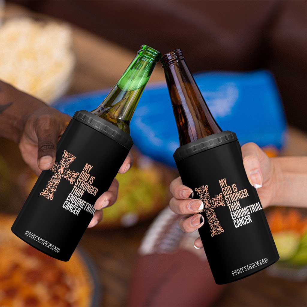 Religious Endometrial Cancer Awareness 4 in 1 Can Cooler Tumbler My God Is Stronger Than Cancer