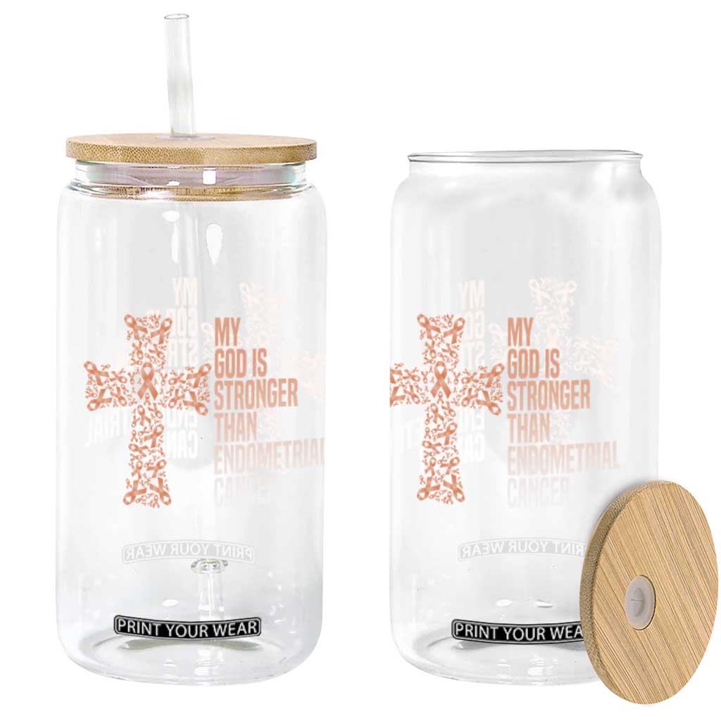 Religious Endometrial Cancer Awareness Glass Can My God Is Stronger Than Cancer