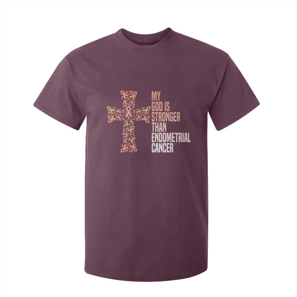 Religious Endometrial Cancer Awareness T Shirt For Kid My God Is Stronger Than Cancer