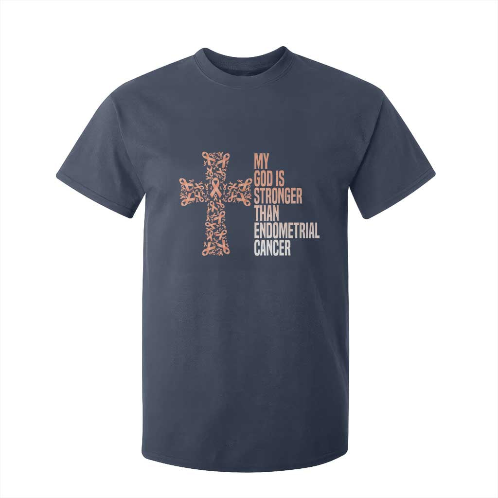 Religious Endometrial Cancer Awareness T Shirt For Kid My God Is Stronger Than Cancer