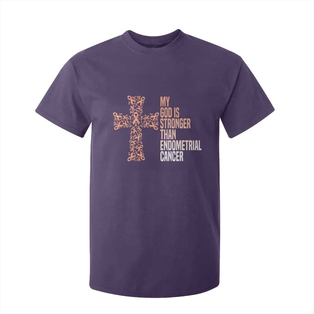 Religious Endometrial Cancer Awareness T Shirt For Kid My God Is Stronger Than Cancer