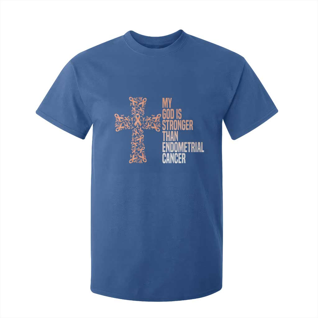 Religious Endometrial Cancer Awareness T Shirt For Kid My God Is Stronger Than Cancer