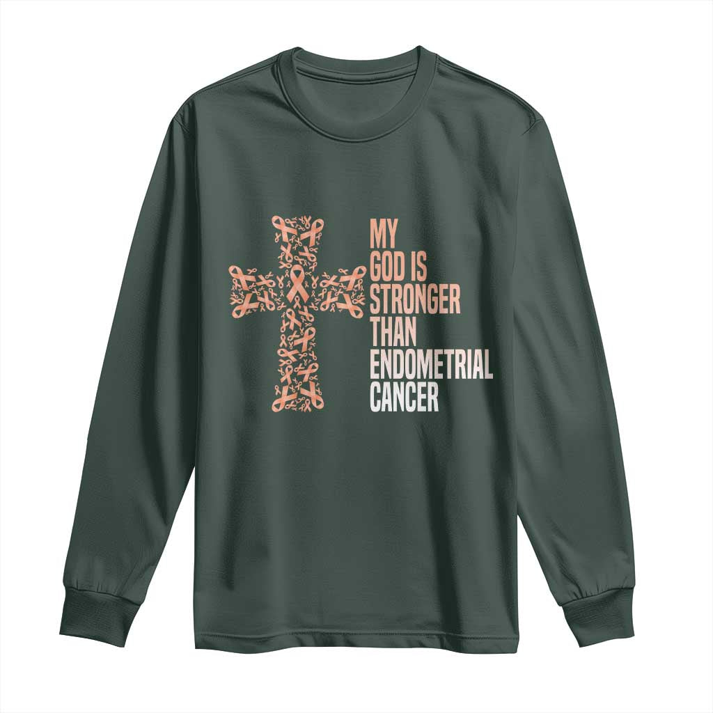 Religious Endometrial Cancer Awareness Long Sleeve Shirt My God Is Stronger Than Cancer