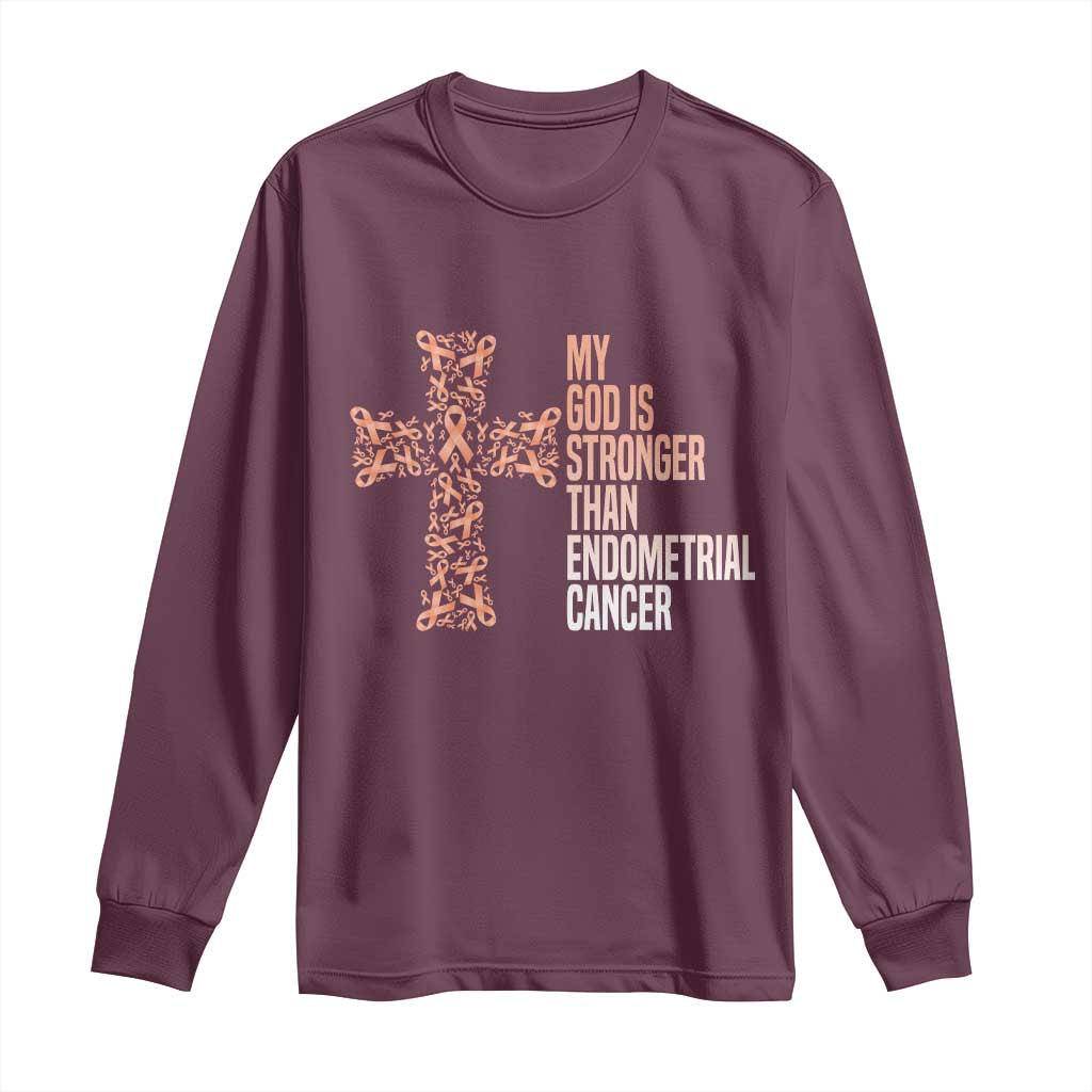 Religious Endometrial Cancer Awareness Long Sleeve Shirt My God Is Stronger Than Cancer