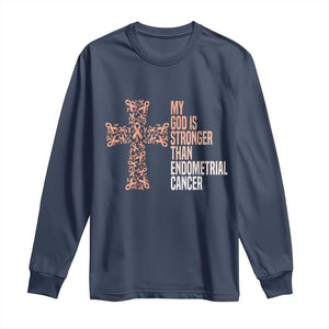 Religious Endometrial Cancer Awareness Long Sleeve Shirt My God Is Stronger Than Cancer