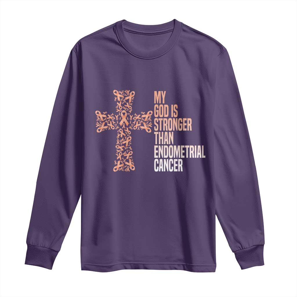 Religious Endometrial Cancer Awareness Long Sleeve Shirt My God Is Stronger Than Cancer