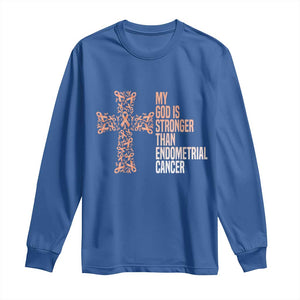 Religious Endometrial Cancer Awareness Long Sleeve Shirt My God Is Stronger Than Cancer