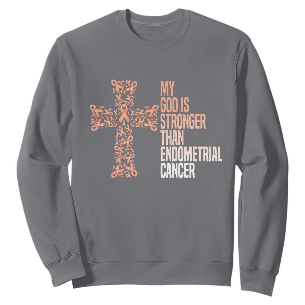 Religious Endometrial Cancer Awareness Sweatshirt My God Is Stronger Than Cancer