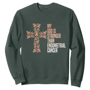Religious Endometrial Cancer Awareness Sweatshirt My God Is Stronger Than Cancer