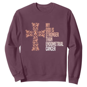 Religious Endometrial Cancer Awareness Sweatshirt My God Is Stronger Than Cancer