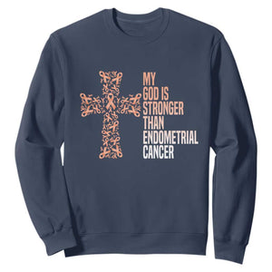 Religious Endometrial Cancer Awareness Sweatshirt My God Is Stronger Than Cancer