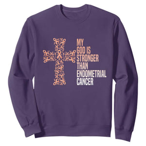 Religious Endometrial Cancer Awareness Sweatshirt My God Is Stronger Than Cancer