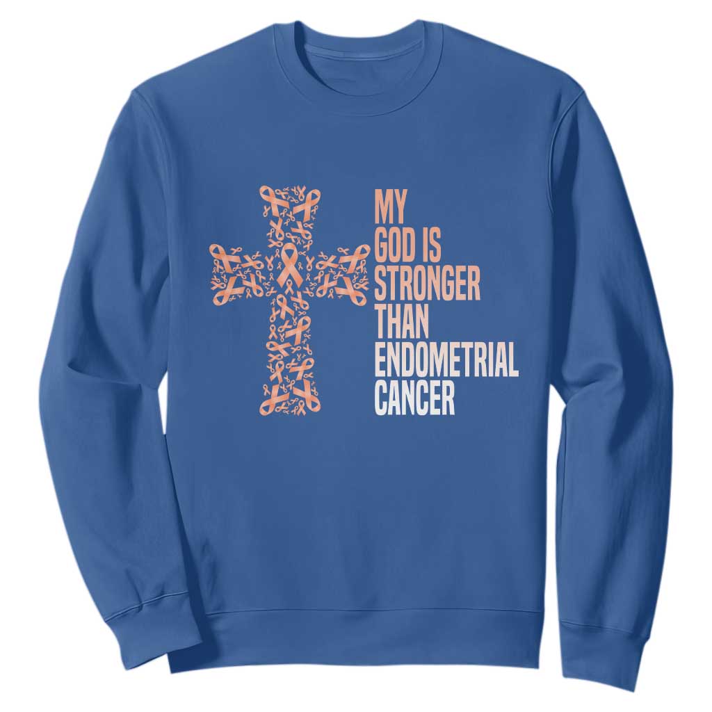 Religious Endometrial Cancer Awareness Sweatshirt My God Is Stronger Than Cancer