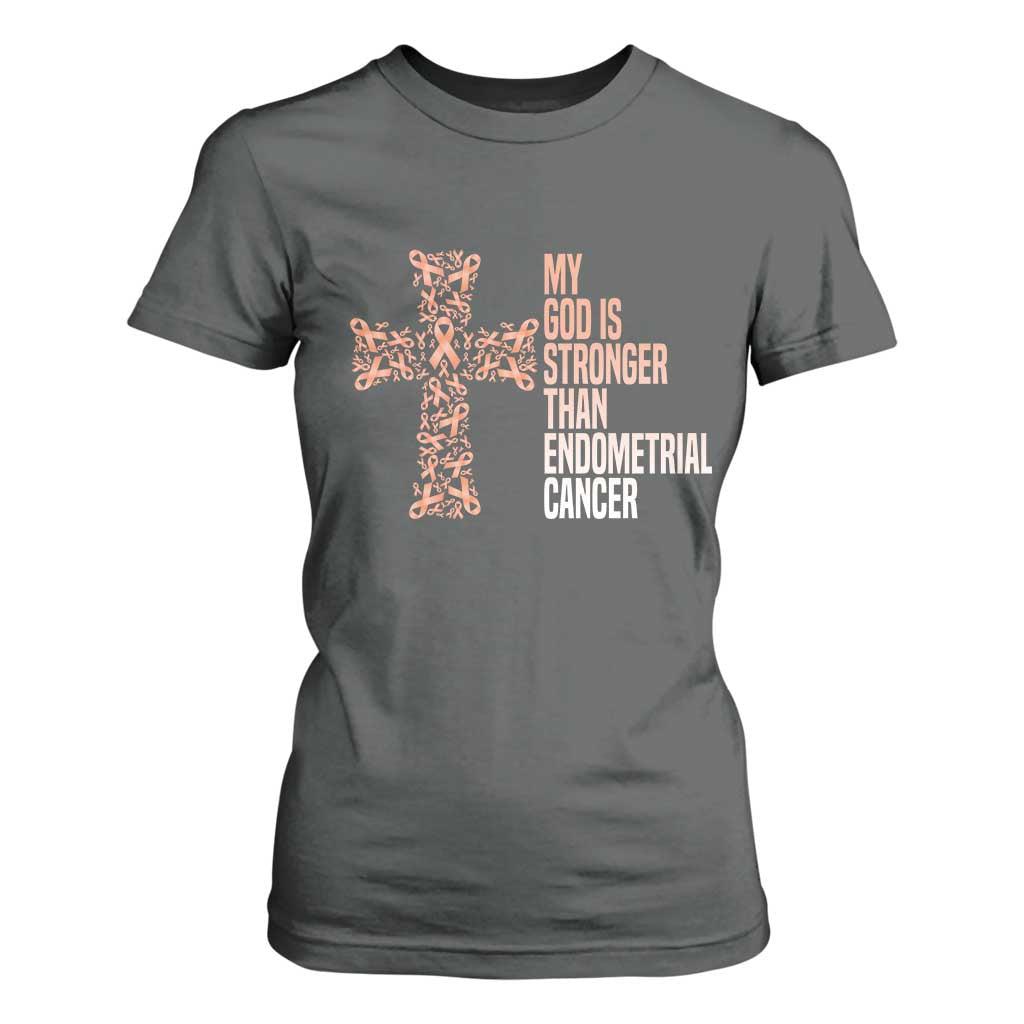 Religious Endometrial Cancer Awareness T Shirt For Women My God Is Stronger Than Cancer