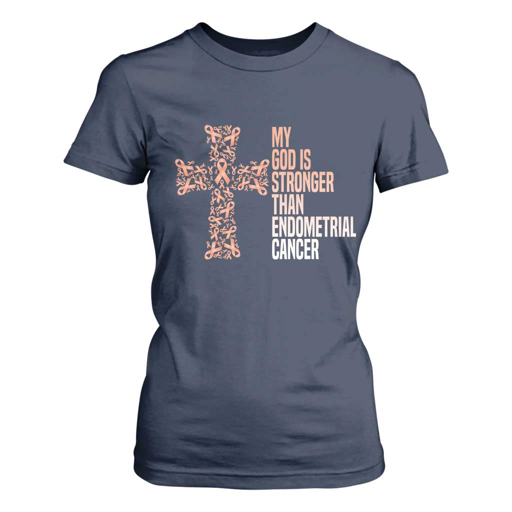 Religious Endometrial Cancer Awareness T Shirt For Women My God Is Stronger Than Cancer