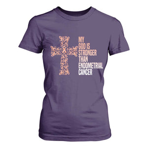 Religious Endometrial Cancer Awareness T Shirt For Women My God Is Stronger Than Cancer