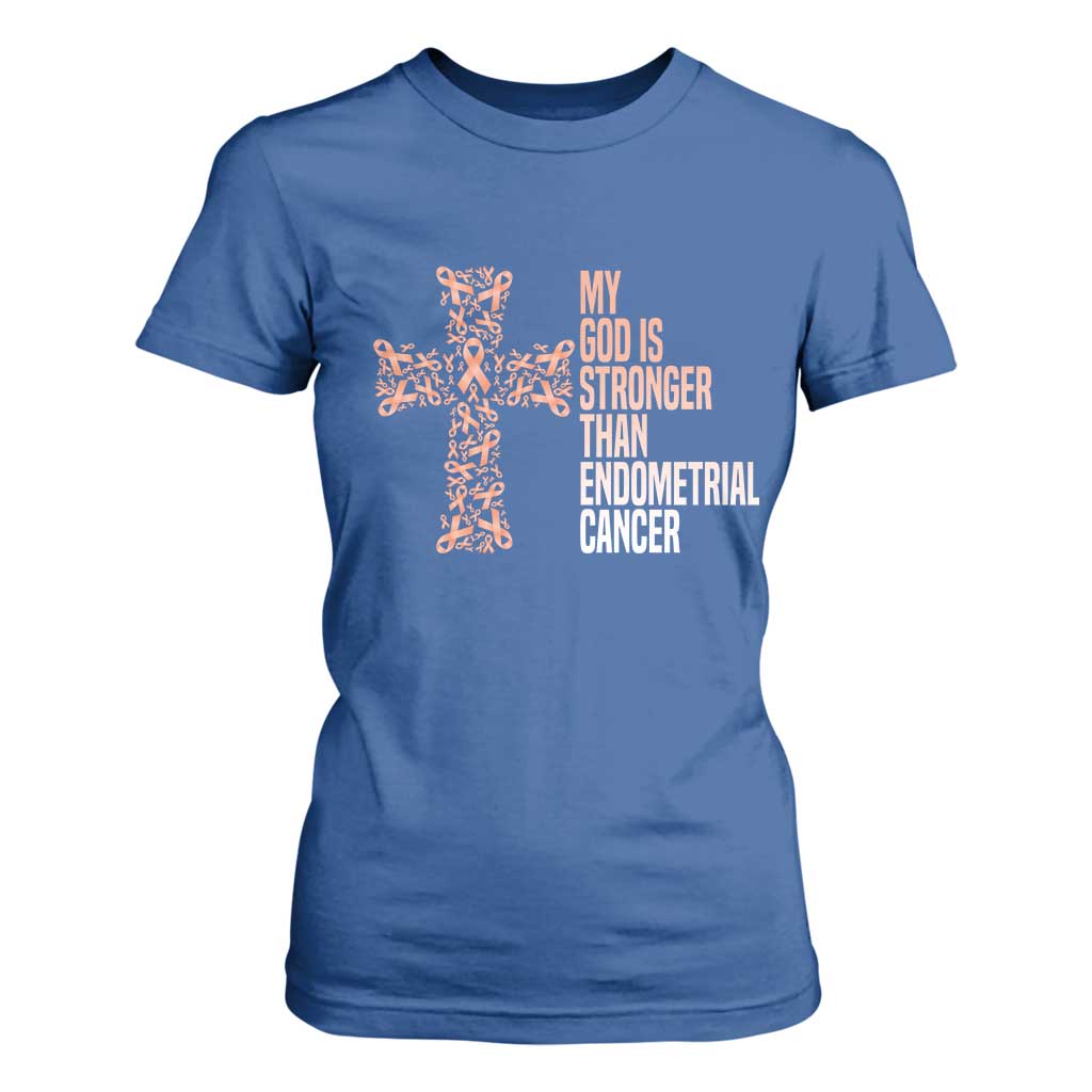 Religious Endometrial Cancer Awareness T Shirt For Women My God Is Stronger Than Cancer