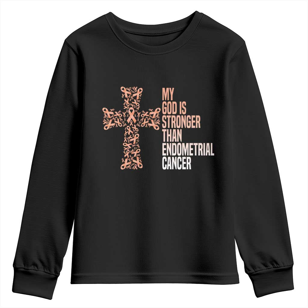 Religious Endometrial Cancer Awareness Youth Sweatshirt My God Is Stronger Than Cancer