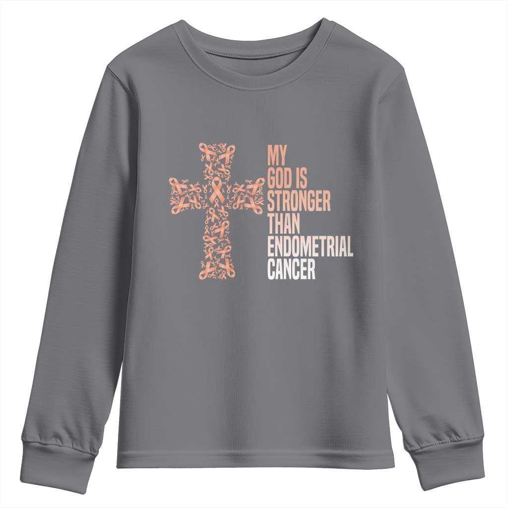 Religious Endometrial Cancer Awareness Youth Sweatshirt My God Is Stronger Than Cancer