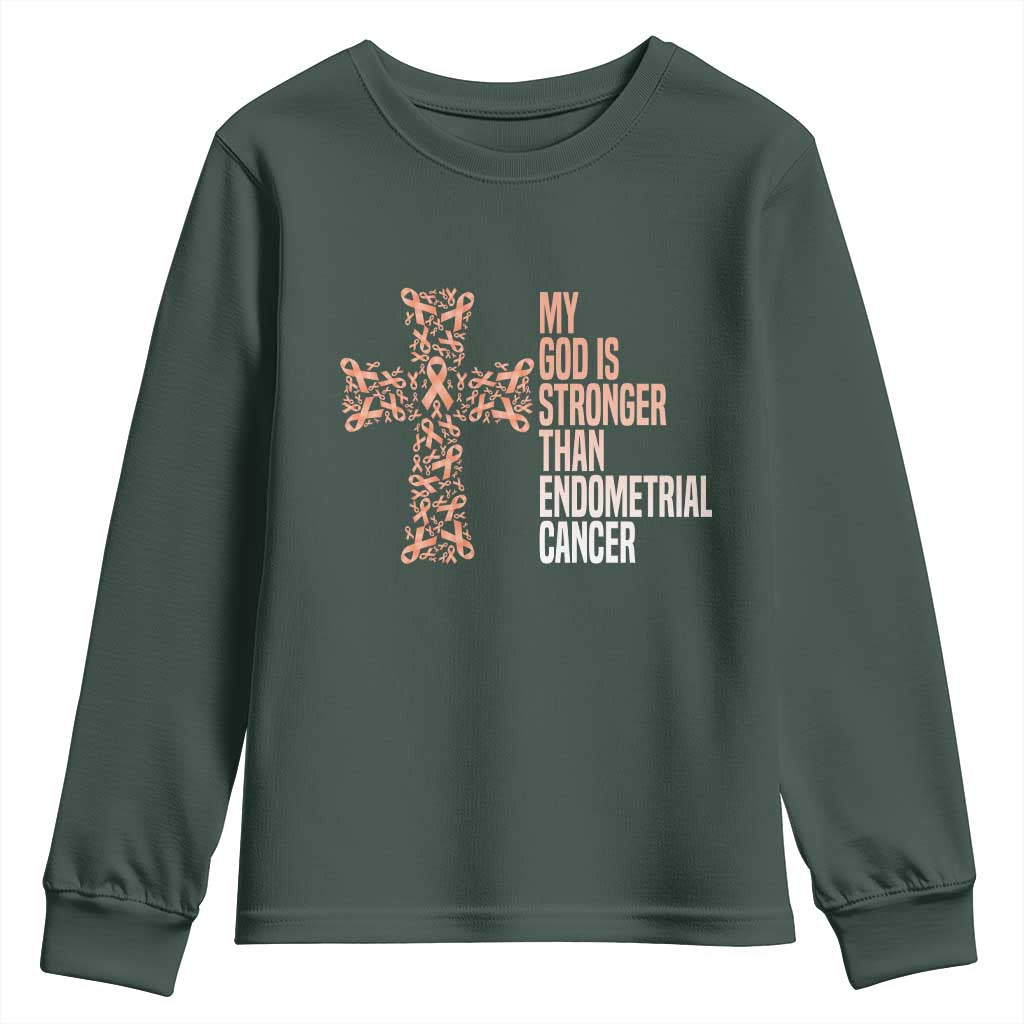 Religious Endometrial Cancer Awareness Youth Sweatshirt My God Is Stronger Than Cancer